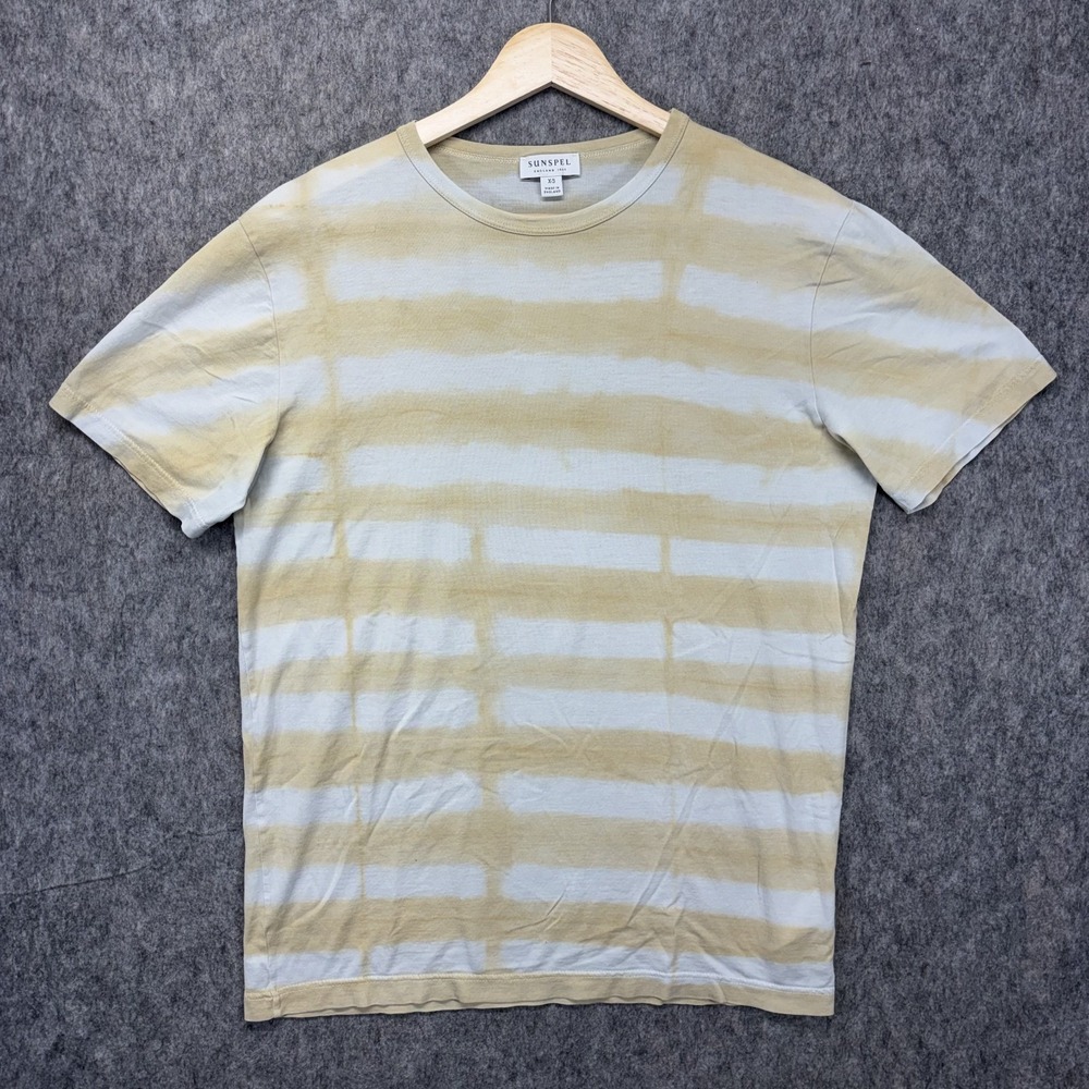 Sunspel T-Shirt Men's XS Short Sleeve Cotton Tie Dye Tan White Striped England